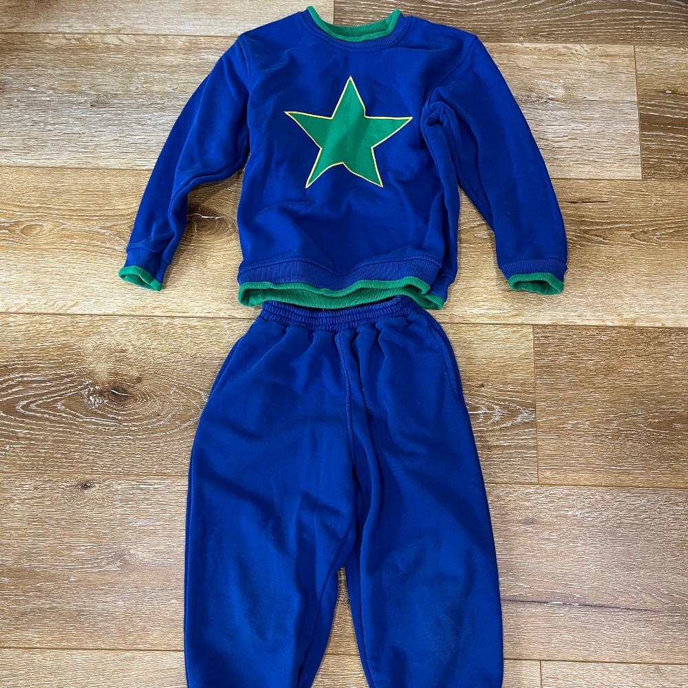 Blue Kids' Tracksuit Sweatshirt & Joggers Set - Green Star - 5 years old